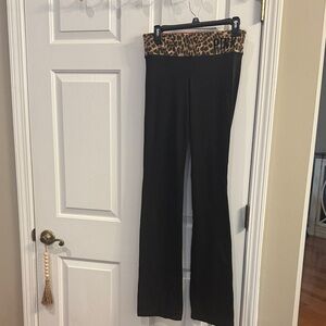 Victoria's Secret Black Boot-Cut Pants with Leopard Waistband